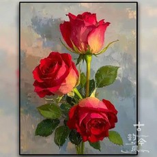 심스타 실십자수 붉은 장미 꽃 행운 선물 도안 프린트 패키지 diy, 1개, 면사3가닥자수 40x50cm