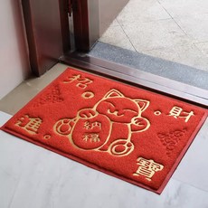 錢來也燙金招財貓刮泥地墊, 紅色, 1個