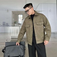 特大碼男裝 痞帥麂皮絨 高級感秋冬翻領工裝夾克外套 大尺碼寬鬆工裝外套 男士潮流有型上衣