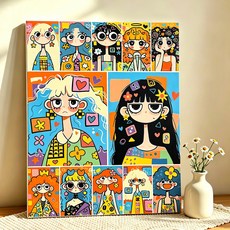 DIY그림그리기 명화그리기 캔버스 유화그리기세트 40 x 50cm, 1개, 003 컬러풀 소녀도감