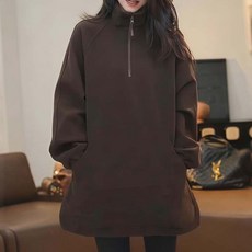 ORZQU 봄 여성 반집업 하이넥 미디 상의 루즈핏 날씬해 보이는 빅사이즈 맨투맨