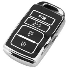 키에티 기아 스마트키 호환 더뉴 쏘렌토 올뉴 K7 스마트 키케이스 4버튼 TPU 키홀더 단품, 블랙 실버라인