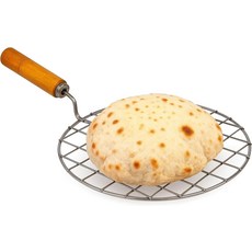 AnNafi 다목적 원형 로티 잘리 파파드 그릴 차파티 자리 그릴러 팬 큰 로스팅 네트 스테인리스 스틸 다기능 와이어 스티밍 냉각 및 베이킹 바비큐 랙 로스터 나무 손잡이 포함