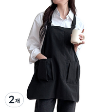 두리앤고 남녀공용 만두 포켓 카페 앞치마 방수 카키 1개, 블랙 × 2개