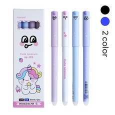 위즐 깨끗하게 지워지는 부드러운 입체 캐릭터 볼펜 0.5mm, 큐티 유니콘(블루 컬러), 4개