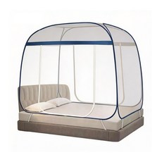 蒙古包折疊蚊帳 雙開門 大空間 加密紗網 寬120cm 長195cm 高150cm±5cm, 方頂雙門無底藍色
