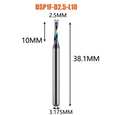 1pc AAAAA 단일 플루트 초경 나선형 엔드 밀 3.175 4 5 6mm 나선형 알루미늄 밀 CNC 3D 조각 목공 아크릴 DLC, [09] DSP1F-D2.5-L10
