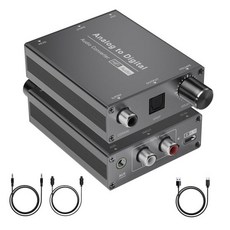 아날로그-디지털 오디오 컨버터 RCA에서 광출력으로 변환하는 오디오 컨버터 3.5mm AUX 잭 및 동축 어댑터 포함 사운드바용 볼륨 조절, 아날로그-디지털 오디오 컨버터, RCA에서 광출력으로