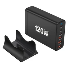 120W GaN 3C3A 충전기 6포트 USB 타입 C PD 고속 3.0 휴대폰, 01 Black, 02 US Plug