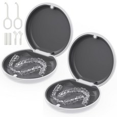 2팩 리테이너 케이스 Invisalign과 호환되는 마그네틱 얼라이너 투명 정렬기용 휴대용 슬림 교정 보관 키트 - 블랙, 2팩 - 화이트