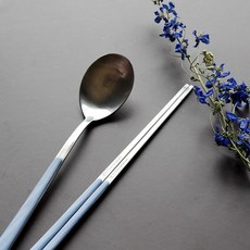 네바 무광 스텐 수저 커트러리 한식세트 (젓가락+스푼), 체크블랙