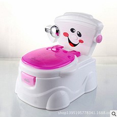 寶寶仿真笑臉坐便器嬰兒馬桶圈墊兒童三合一靠背座便凳小孩便盆桶, 粉色:如圖