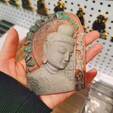 雲岡石窟 坐佛 文創 冰箱貼 灰色佛像 立體浮雕, 如圖所示
