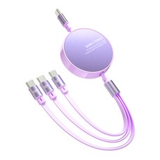 샤이니파워 PD100W 3in1 C to C 데이터전송 줄자형 초고속 충전 케이블/노트북 핸드폰 동시 3개 기기 충전가능, 1개, 퍼플, 110cm