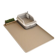 伊德萊斯 加寬加大 網格雙層貓砂墊 75x55cm 落砂墊 漏砂 貓砂盆踏墊 防髒墊 可水洗 組合入, 卡其色-75x55cm, 1個