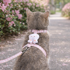큐트스마트 고양이 인형 장식 I자형 체크 무늬 하네스 리드줄 세트, 핑크, 1개