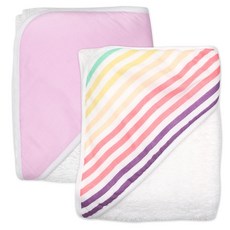 HonestBaby Baby 2팩 유기농 면 후드 타월 무지개 스트라이프 원 사이즈, 레인보우 스트라이프