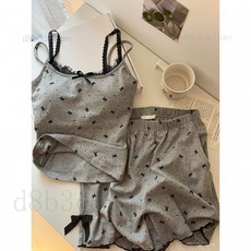 臺灣出貨 2025新款甜美韓係甜美帶胸墊吊帶睡衣女 夏天蝴蝶結蕾絲花邊家居服 ins 家居服套裝 女生睡衣 睡衣套裝