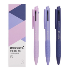모나미 에프엑스 제타 C3 0.5mm 3색 유성볼펜 3본, 라벤더포그 + 라벤더블루 + 라벤더바이올렛, 1세트