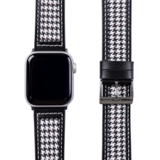 모할랩 애플워치 3/4/5/6/7/8/SE 호환 하운드 투스 가죽 스트랩 + 보호필름, 02 블랙, 40mm