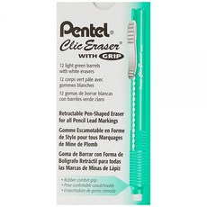 Pentel 클릭 지우개 그립 삽입식 지우개 라이트 그린 배럴 12개박스 (ZE22K), Pentel 클릭 지우개 그립, 삽입식 지우개, 라이트