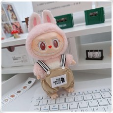 라부부 팝마트 17cm labubu 옷10 cm면인형 lulu pig doll 3세 트라이앵글 턱받이 어부 모자, 노스 빕 카키 멜빵 바지, 10cm