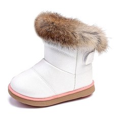 KVbabby 유아용 부츠 아동용 스노우 부츠 여아용 따뜻한 겨울 부츠 방수 부츠 PU 가죽 미끄럼 방지 화이트. 8 유아