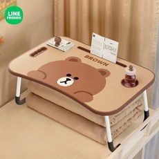 라인프렌즈 접이식 테이블 귀여운 캐릭터 브라운 컵홀더 좌식 노트북 침대 테이블, 브라운-접이식좌식테이블