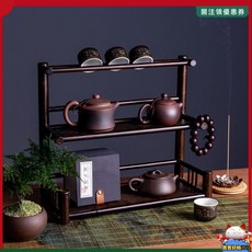 優選楠竹茶杯架 瀝水杯架 紫砂壺茶壺收納架 茶具展示架 重竹博古架 多層桌麵置物架, 1個, 原色 雲梯茶壺架,雙層40cm長 【精品】