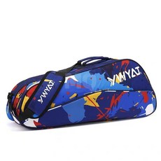 臺灣爆品-2025新款羽毛球雙肩手提支裝大容量雙層專業網球獨立鞋倉男女球包, 888塗鴉藍色【帶獨立鞋倉】, 1個