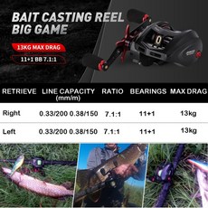 Baitcasting 낚시 릴 빅 게임 13kg 최대 드래그 주조 고품질 금속 프레임 코일, 02 왼손