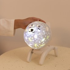 DIU 機器狗投影燈兒童伴睡旋轉星空投影音樂燈生日禮物小夜燈可調光, 1個, 機器狗投影燈-白色款【3張投影片+8首音樂+可旋轉+無極調光:中英文