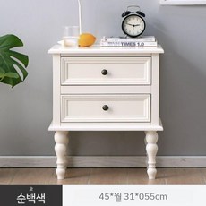 실목 소형 원목협탁 침대옆 탁자 크림화이트 2단 서랍형 수납 화이트월넛 ENF, 직접 설치, G.고다리순백(45cm)