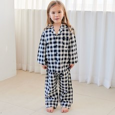 PINGCOCO 孩童兩件式格紋9分袖睡衣褲組