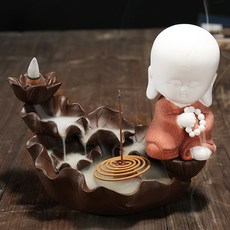 工廠禪意紫砂和尚如來觀音仿古沉香爐薰香爐迴流倒流香爐擺件, 1個, 荷塘魚趣(靜心)