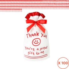 해피쇼핑 구디백 비닐 선물봉투 단체 어린이집 생일 간식 답례품 포장 과자 사탕 복주머니, 100개, 땡큐 스마일