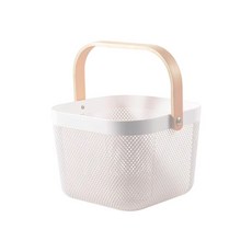 심플룸 바구니 장난감 정리함 정리대 수납함 보관함 화이트, 내츄럴우드&화이트, 1개
