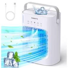 휴대용 에어컨 1.7L 데스크탑 미니 에어컨 쿨러 팬 화이트 7가지 색상 LED 조명 120° 진동 증발 에어 쿨러 3가지 속도 및 7H 타이머 침실 사무실 실내, F02 화이트