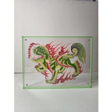 手工牛皮皮影火獅子擺件 尺寸35x26cm, 如圖所示, 1個
