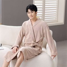 Vezri 남녀공용 가을 겨울 롱 슬리브 심플하고 편안한 목욕 가운 타월