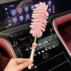 臺灣出貨 拆卸縫隙汽車網紅可伸縮可愛卡通車用掃塵刷專用鷄毛撣子除塵撣子 REFV, 粉 黃髮怪, 1個