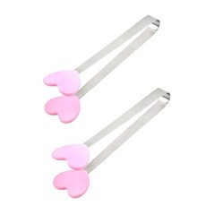 핑크 미니 손 모양 집게 실리콘 음식 집게 2개 스테인리스 스틸 주방 집게 작은 아동용 설탕 큐브 음식 서빙 샐러드 뷔페 조리기구(하트 모양), 핑크 미니 손 모양 집게 실리콘 음식 집게 2개, 스테