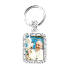 Zircobic Religious Leader 사진 열쇠고리 실버 골든 로즈 골드 옵션 경량 CZ 지르코니아 기독교 선물 화이트. 원사이즈, 화이트