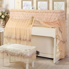 피아노 덮개 피아노의자 커버 베이직 베이지 메쉬 심플한, 표준 피아노커버+싱글벤치커버, 1개, 엘레강트 커피 풀커버