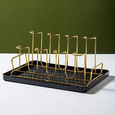 스테인리스 스틸 물빠짐 기능 주방용 유리컵 꽂이 수납 정리 거실용 컵걸이, 1개, 5_8컵 홀더 블랙 접시