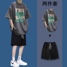 潮牌短袖時尚套裝 潮男運動休閒兩件套 短袖短褲潮流套裝 學生痞帥鹽系風