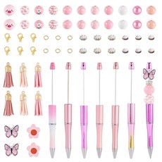 KISSITTY 12피스 비즈블 펜 벌크 다양한 핑크 우드 비즈 볼펜 DIY 공예 펜 제작 블랙 잉크 포함 결혼식 졸업 파티 선물 사무용품용