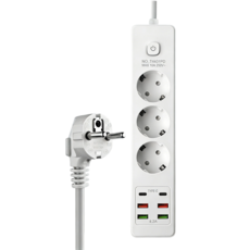 2PD+4USB 멀티탭 고용량 콘센트 누전차단 과부하 차단 절전 멀티탭, 1개, 흰색 3구 PC2500W, 2m