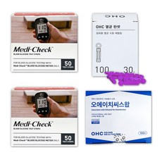 [루하컴퍼니] 오상헬스케어 메디첵 혈당 검사지 100매 + OHC 채혈침 100개입 + 알콜솜 100매, 1세트, 1개