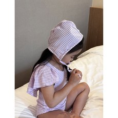다소곳 보라체크날개수영복 아기수영복 여아수영복